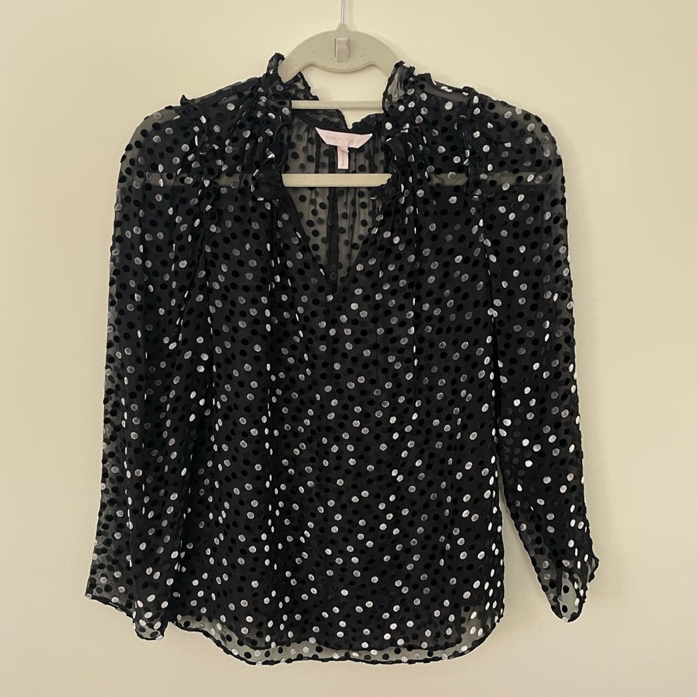 Rebecca Taylor Sheer Silk Velvet Dots Blouse w Ruffle Details - 00 XS XXS
